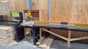 industrial miter saw bench with integrated razorgage stop ideal machine