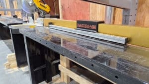 industrial miter saw bench with razorgage digital stop ideal machine