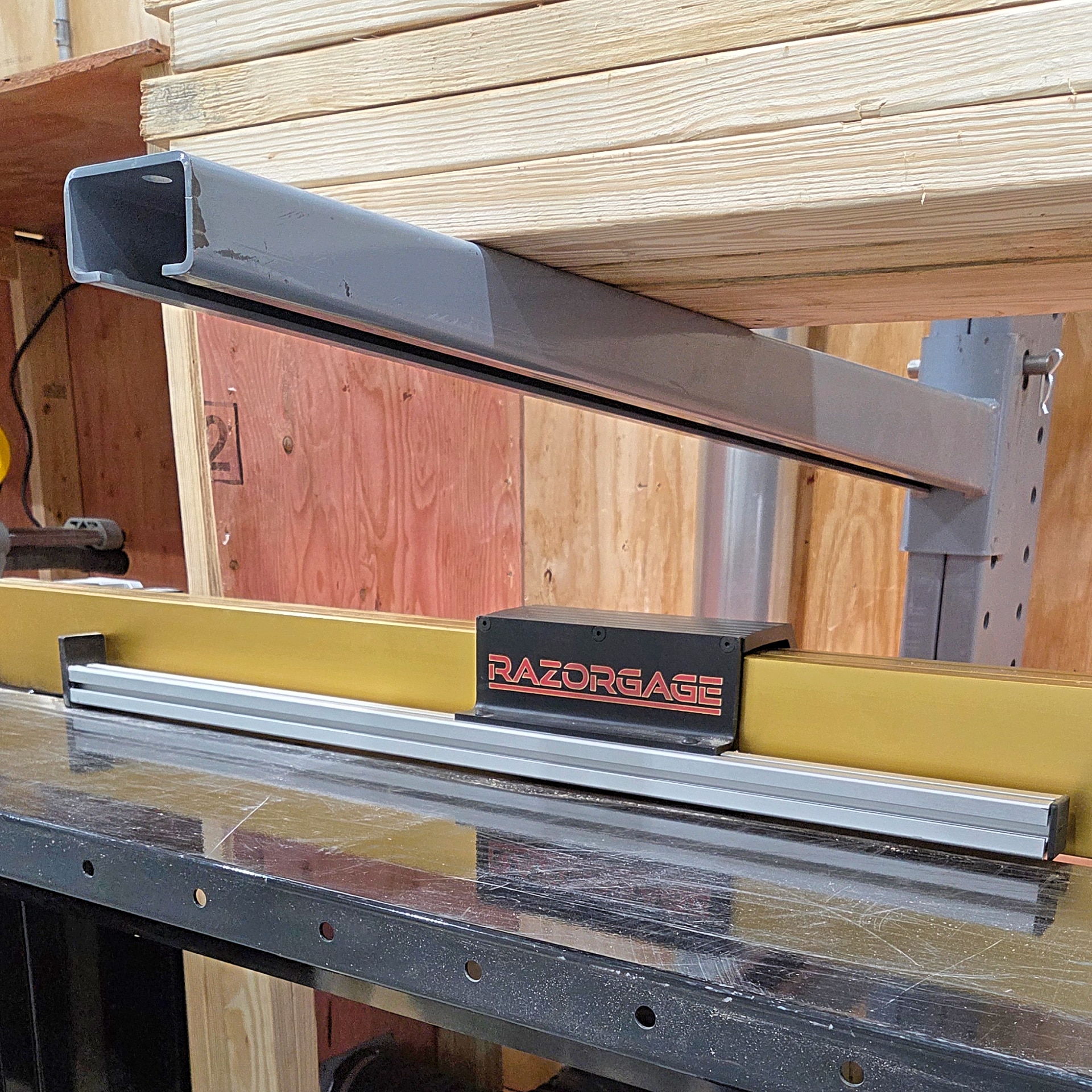 razorgage-digital-material-stop-on-industrial-miter-saw-table-by-ideal-machine