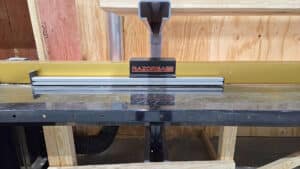 rozorgage installed on industrial miter saw bench from ideal machine